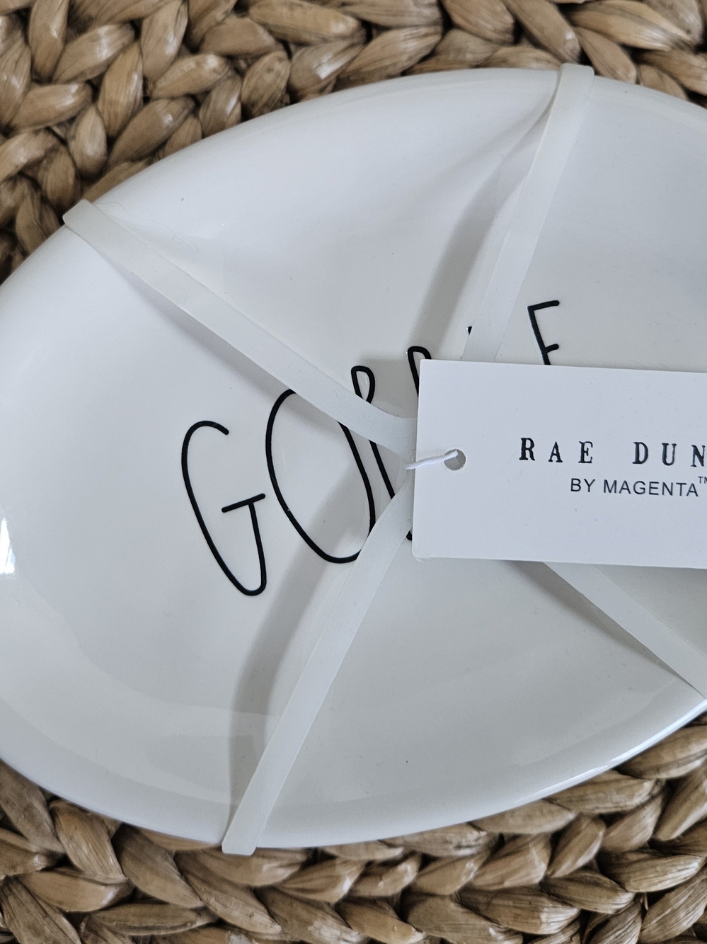 NWT - Rae Dunn White Ceramic Oval Plates with 'Gobble' Lettering